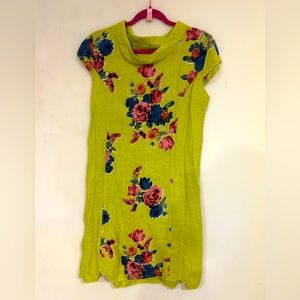 Lime green floral linen dress